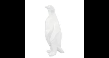 A RESIN POLYGONAL FIGURINE OF A PENGUIN, WHITE