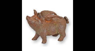 A CAST IRON FLYING PIG BANK, RUSTY