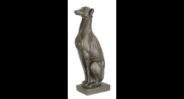 A RESIN FIGURINE OF A SITTING GREYHOUND