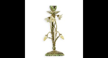 A BRONZE AND PORCELAIN FLORAL CANDLE STAND
