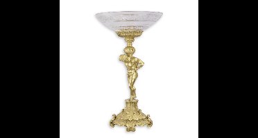 EEN OP BRONS GEMONTEERDE GLAZEN KOM OP VOET