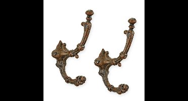 A PAIR OF CAST IRON BROWN COAT HOOKS