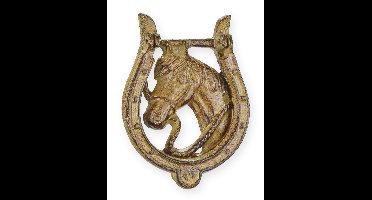 A CAST IRON HORSESHOE DOOR KNOCKER
