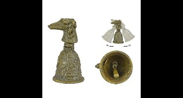 A BRONZE TABLE BELL WITH A BORZOI'S HEAD GRIP