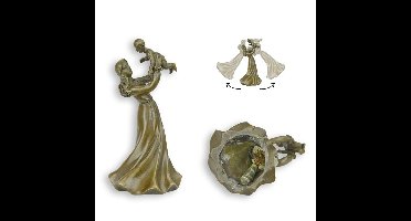 A BRONZE FIGURAL TABLE BELL OF A YOUNG LADY WITH CHILD
