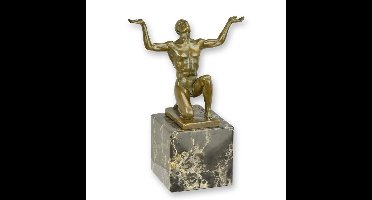 A BRONZE SCULPTURE OF A KNEELING MALE NUDE
