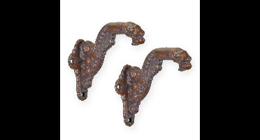 A PAIR OF CAST IRON COAT HOOKS