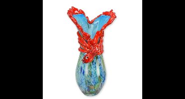 A MURANO STYLE GLASS VASE WITH FISS