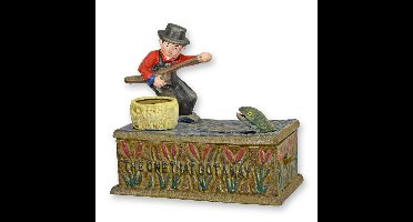 Gietijzeren mechanische spaarpot model Vissers