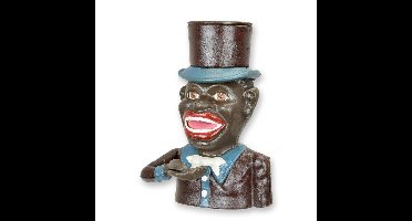 Gietijzeren mechanische spaarpot model donkere man met hoed