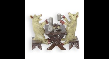 BRONZEN GROEP VAN TWEE VARKENS AAN HET ETEN