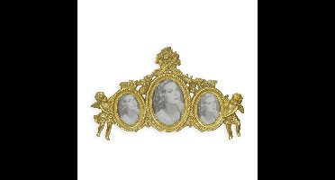 A RESIN TRIPLE PHOTO FRAME FLANKED BY PUTTI