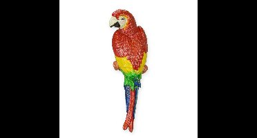 A CAST IRON WALL MOUNT RED AND YELLOW MACAW