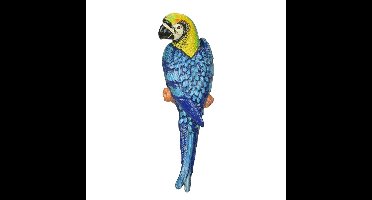 A CAST IRON WALL MOUNT BLUE AND YELLOW MACAW