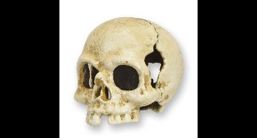 A CAST IRON SKULL TEA LIGHT HOLDER, OLD WHITE