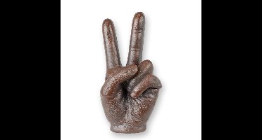 Gietijzeren sculptuur van een v-teken hand - roest look