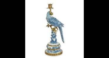 A BRONZE MOUNTED PORCELAIN PARROT CANDLE HOLDER