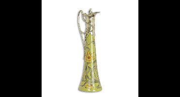 A BRONZE MOUNTED PORCELAIN CLARET JUG - SILVER PLATED