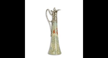 A BRONZE MOUNTED PORCELAIN CLARET JUG - SILVER PLATED