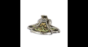 A BRONZE MOUNTED PORCELAIN INKWELL - SILVER PLATED