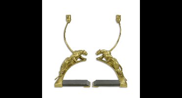 A PAIR OF BRONZE ART DECO PANTHER CANDLEHOLDERS