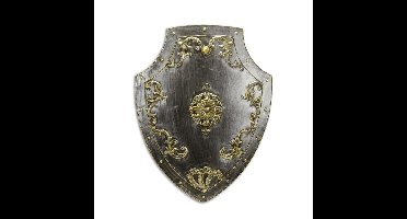 A DECORATED IRON WALL MOUNT SHIELD - SILVER & GOLD (RX-373)