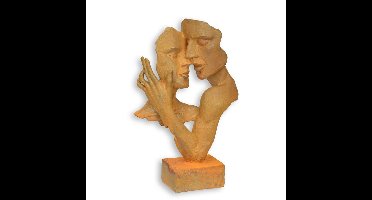 A RUSTY CAST IRON BUST OF A KISSING COUPLE