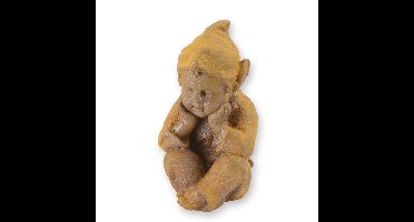 A RUSTY CAST IRON FIGURINE OF A SITTING GNOME