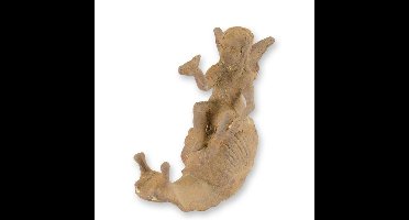 A RUSTY CAST IRON FIGURINE OF A FAIRY RIDING A SNAIL