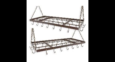 A PAIR OF RECTANGULAR IRON POT AND PAN RACKS