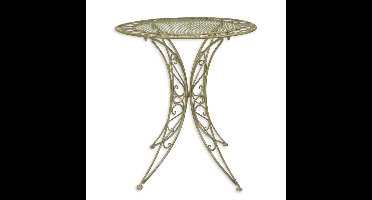 A WEATHERED-LOOK IRON GARDEN TABLE