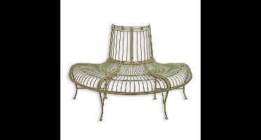 A DEMI ROUND IRON TREE BENCH - REDDISH GREEN