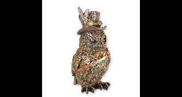 A RESIN STEAMPUNK FIGURINE OF THE WISE OWL
