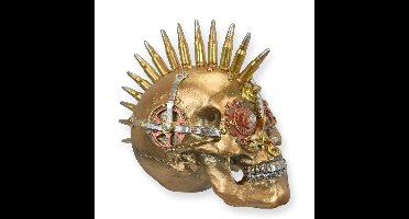 A RESIN STEAMPUNK SKULL WITH BULLET MOHAWK
