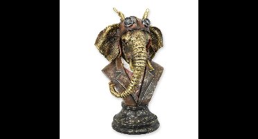 A RESIN STEAMPUNK BUST OF A DRESSED ELEPHANT