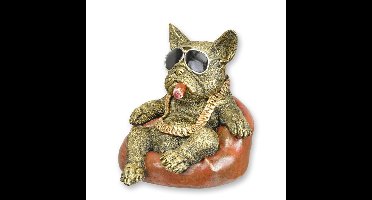 A RESIN FIGURINE OF A SUN BATHING BULLDOG