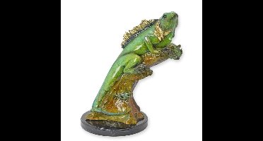 A BRONZE SCULPTURE OF AN IGUANA ON BRANCH
