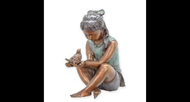 A BRONZE SCULPTURE OF A GIRL WITH BIRD