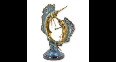 A BRONZE SCULPTURE OF A PAIR OF SWORDFISHES