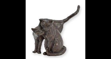 A BRONZE SCULPTURE OF 2 CATS