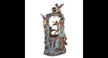 A BRONZE LADY SITTING ON A POND WITH FOUR PUTTI