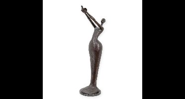 A MODERNIST BRONZE SCULPTURE OF A WOMAN HOLDIGN A BIRD
