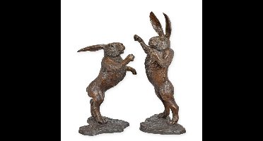 A PAIR OF BRONZE BOXING HARES