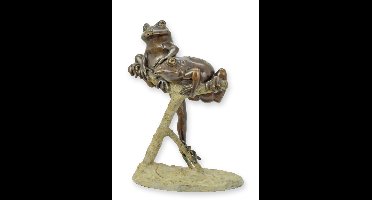 A BRONZE FOUNTAIN WITH TWO FROGS ON A BRANCH