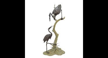 BRONZEN REIGER FONTEIN MET 2 REIGERS