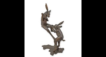 A BRONZE SCULPTURE OF TWO BOXING HARES