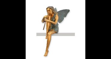 A BRONZE SCULPTURE OF A STTING FAIRY PLAYING FLUTE