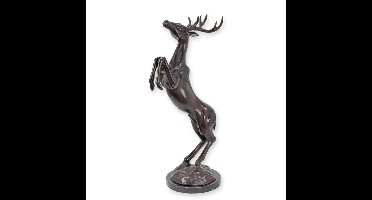 A BRONZE SCULPTURE OF A JUMPING DEER ON A MARBLE BASE