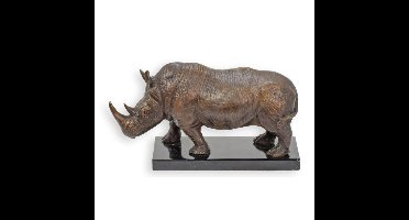 A BRONZE SCULPTURE OF A STANDING RHINO ON A MARBLE BASE