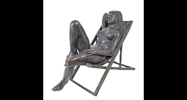 A BRONZE SCULPTURE OF A FEMALE NUDE IN BEACH CHAIR